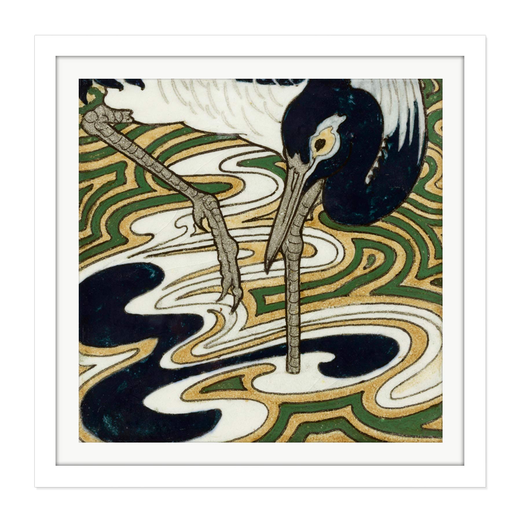 Artery8 Bert Nienhuis I Bird Crane Columbines Painting Square Wooden Framed Wall Art Print Picture 16X16 Inch