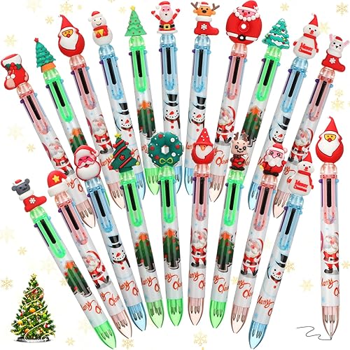 Yeaqee 190 Pieces Christmas Multicolor Ballpoint Pen 6 in 1 Retractable Pens Bulk Snowman Reindeer Santa Claus for Christmas Party Gifts Office