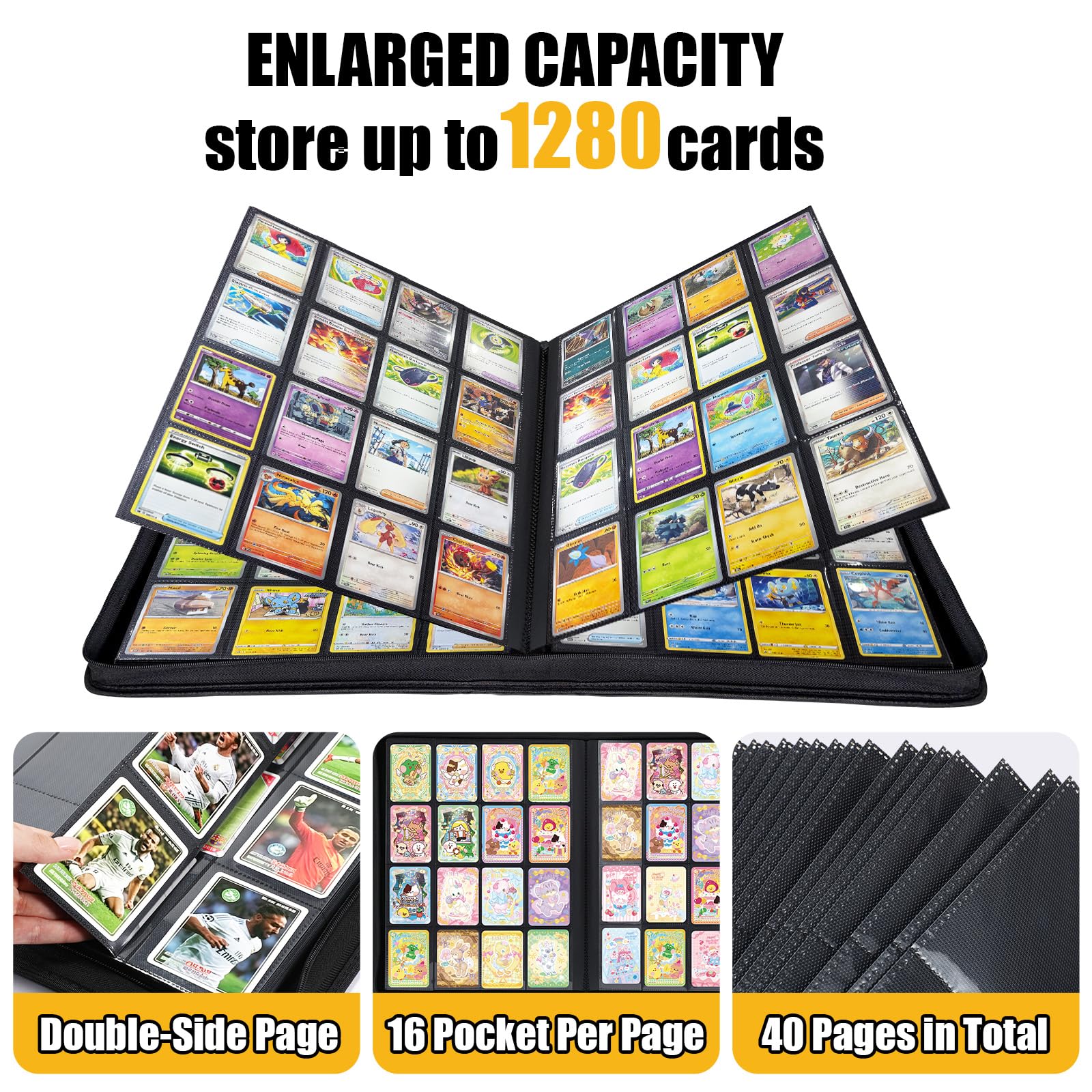 Raccoglitore a 16 tasche per 1280 carte per carte da gioco e carte sportive