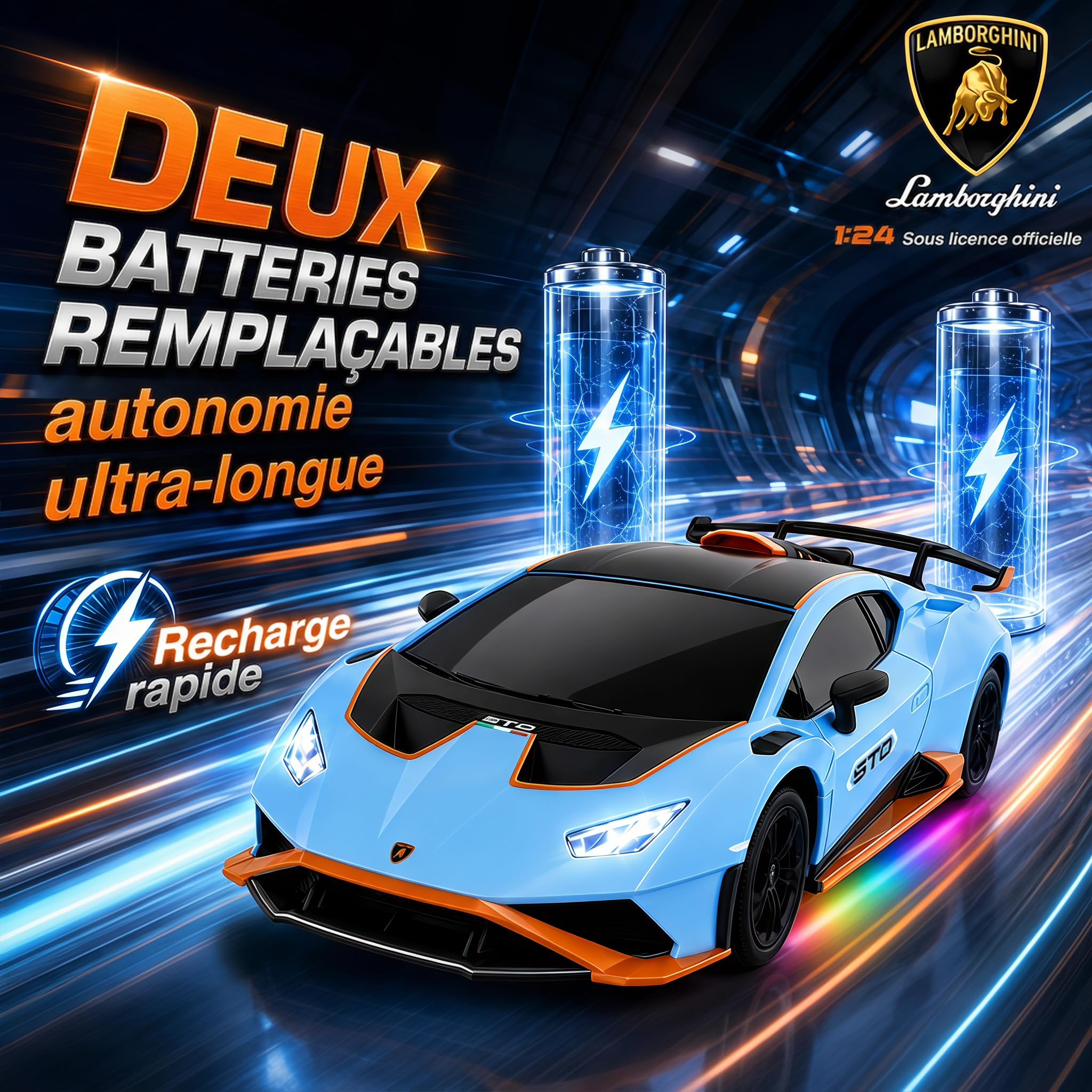Voiture Télécommandée Lamborghini Huracán STO, Échelle 1:24 Officiellement Licenciée, Voiture Jouet Lambo Haute Vitesse 25 km/h Drift RC avec Lumière LED, Modèles 2.4GHz pour Garçons Filles Adultes