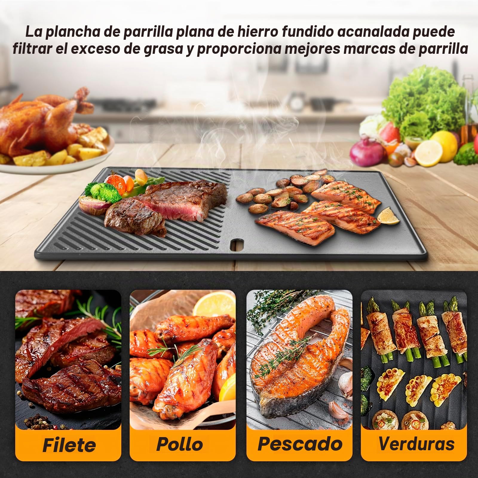 Plancha de hierro fundido para parrilla Landmann Triton 3 y 4 quemadores, Enders Boston 4, Enders Monroe PRO 4, Enders Boston 6 parrilla de gas, 43,5 x 31,5 cm parrilla para Broil King Baron, Crown,