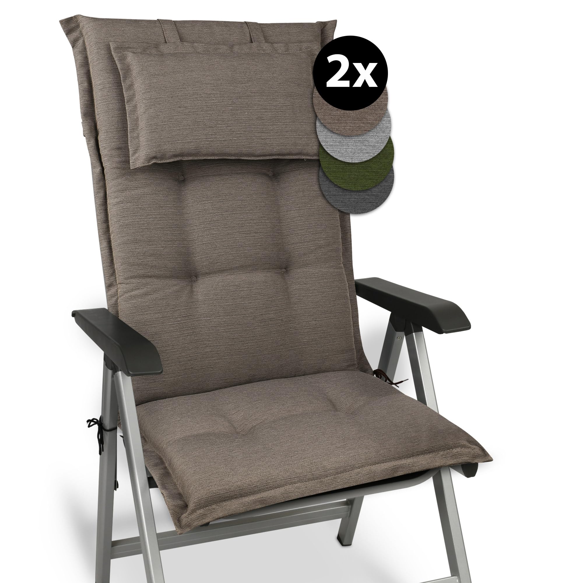 Beautissu Set of 2 Premium High Back Garden Outdoor Chair Cushion 120x50 cm - 7 cm Thick Taupe Seat Cushions for Garden Chairs Rattan - Durable Fabric 200g/m² & UV-lightfastness - HighLux HL — image 1