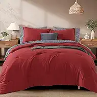 Monbix Full Size Comforter Sets - 7 Pieces Bright Red Prewashed Bed in a Bag Full Bedding Sets with Comforters, All Seasons Ultra Soft Comforter Bed Set with Sheets, Pillowcases & Shams