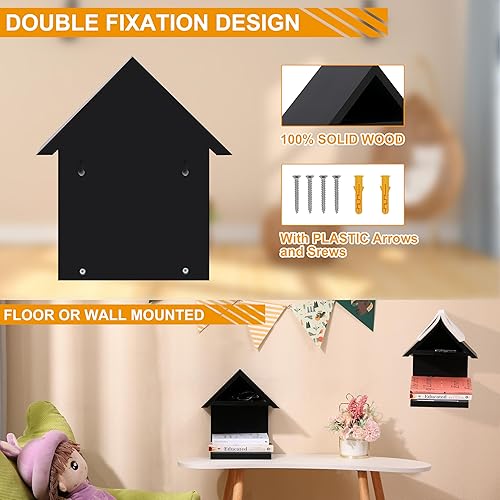 Miniatura 3 de Estantería de madera montada en la pared, estantería pequeña de noche, mesita de noche triangular de madera, regalo para amantes de los libros