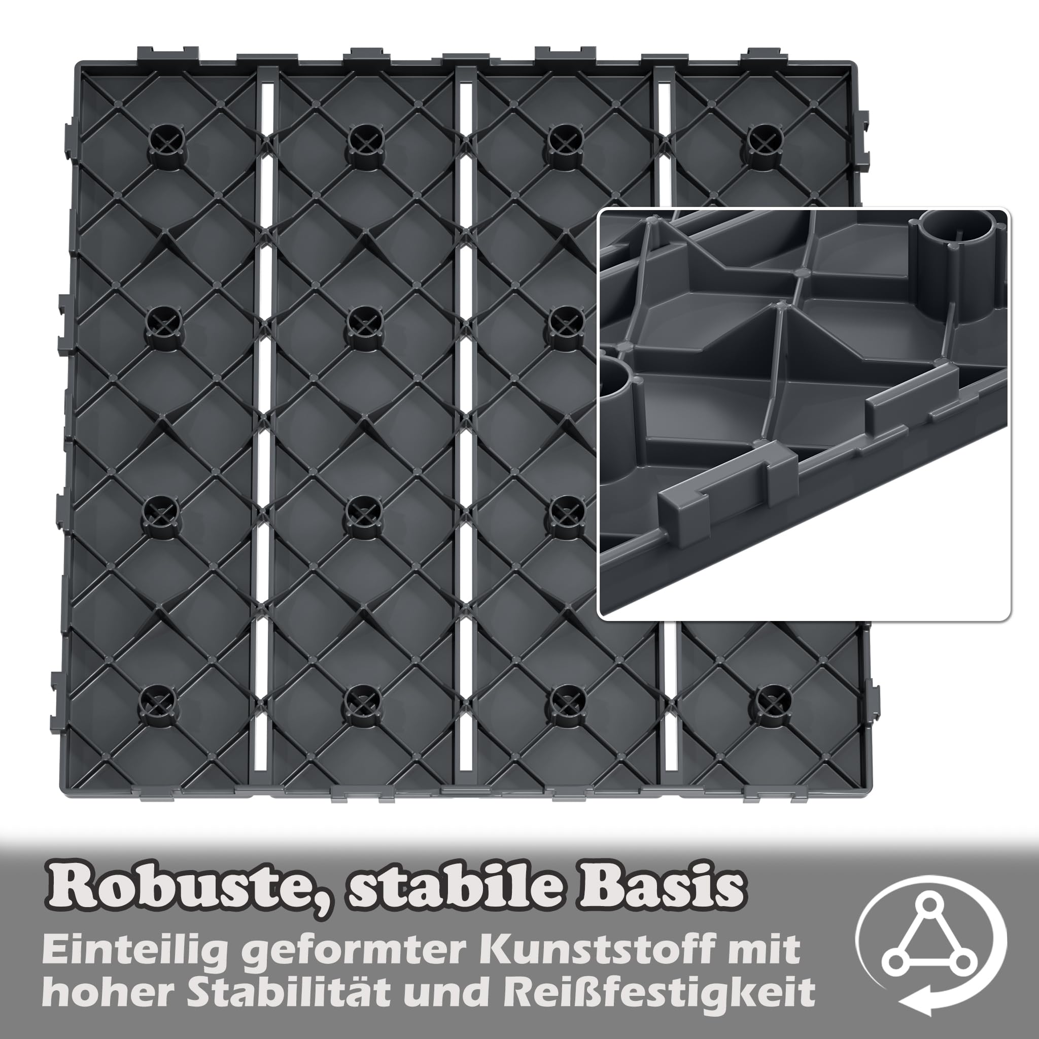 UISEBRT Balkonfliesen Terrassenfliesen mit Aussehen der Holzmaserung, Wetterfeste Platten mit Drainagefunktion, Klickfliesen Terrasse für Balkon Garten, 30x30 cm - Anthrazit(33 Stück=3㎡)
