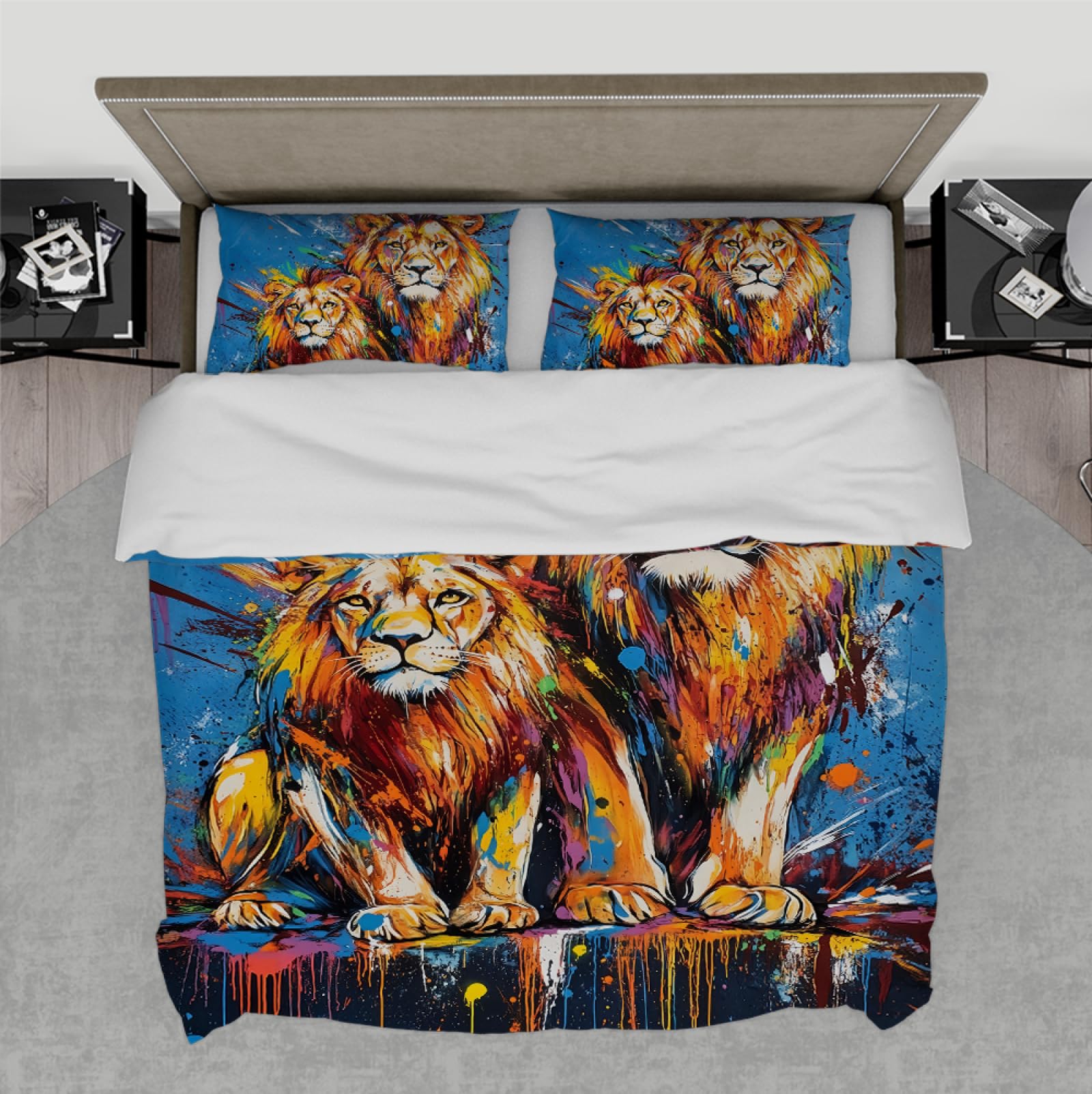 Ensemble de couette lion bleu 220x240cm aux finitions haut de gamme