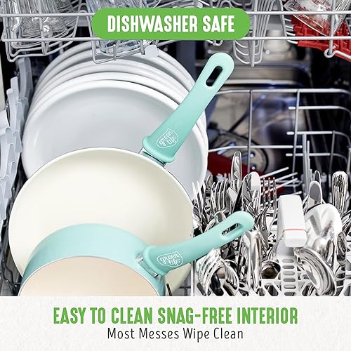 Miniatura 7 de GreenLife - Juego de batería de cocina antiadherente de cerámica y agarre suave con utensilios Black, Black &amp; Cream, Blue, Bright Blue, Bright Pink,