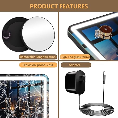 Miniatura 7 de Hasipu Espejo de tocador con luces, espejo LED de maquillaje de 31.5 x 22 pulgadas, espejo de maquillaje iluminado con 3 modos regulables, espejo de