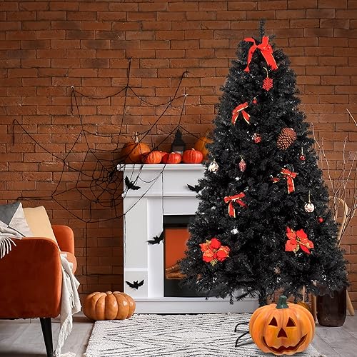 Miniatura 8 de Árbol de Navidad negro de 7.5 pies, árbol de Navidad falso con bisagras con 2500 puntas de ramas y soporte de metal plegable, árbol de Navidad para