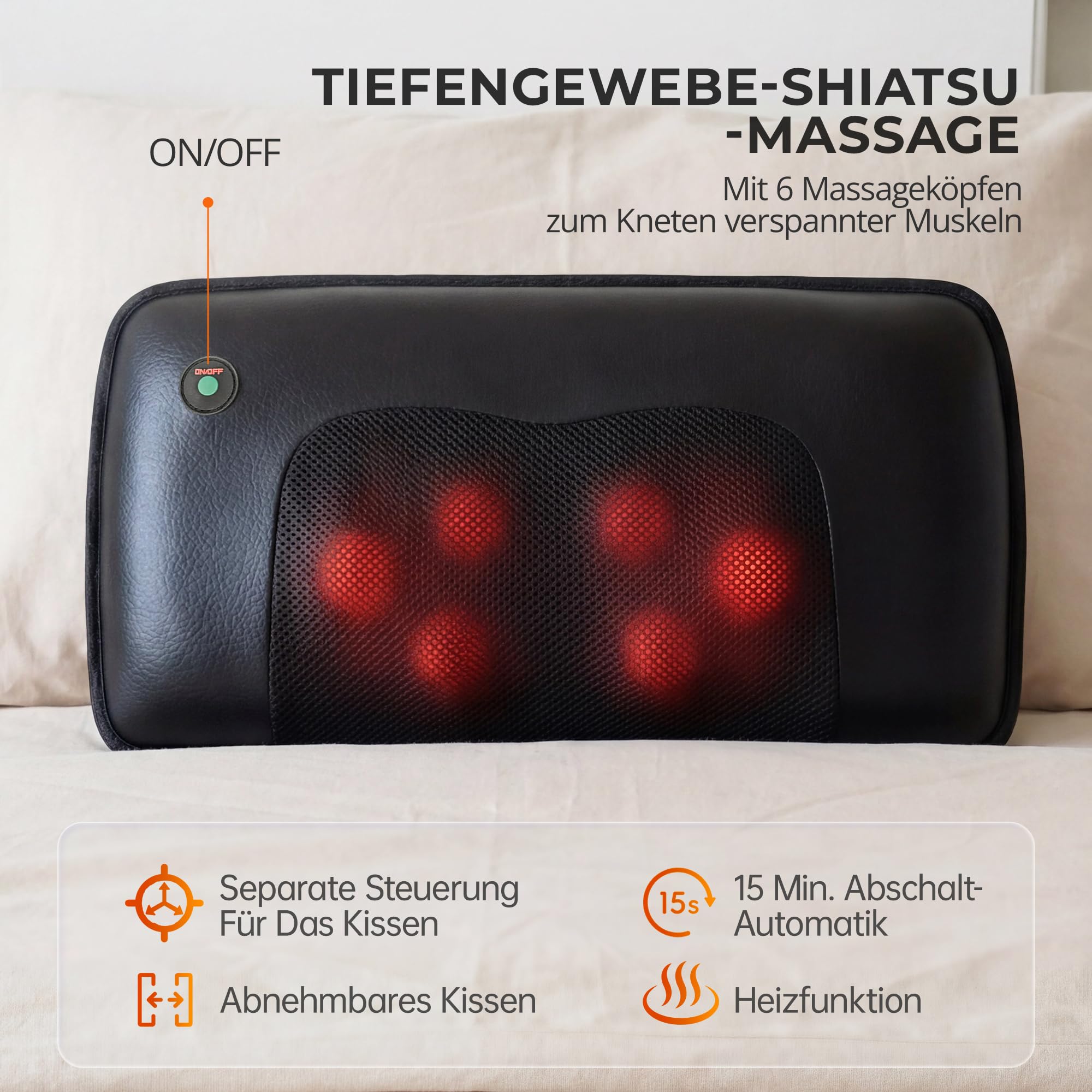Massagematte mit Shiatsu-Nackenmassage & Wärme, Ganzkörper Massagematte mit 10 Vibrationsmotoren für Rücken, Taille und Beine, Elektrische Massageauflage für Zuhause & Büro, Schwarz
