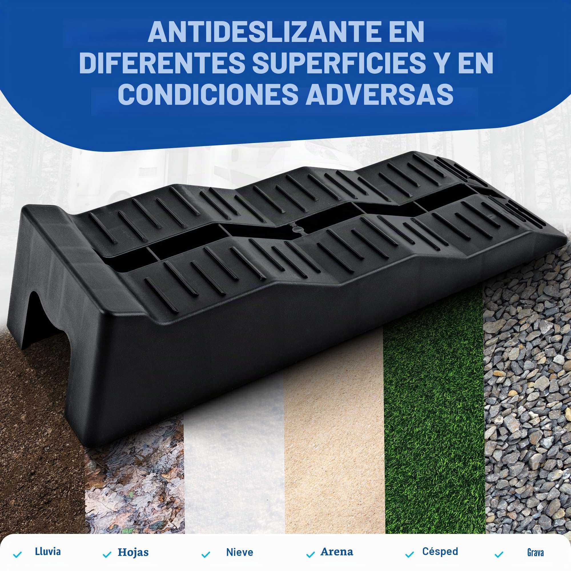 NTG – Cuñas niveladoras para autocaravana (set de 2) – Nivelación de 3 niveles hasta 3000 kg por set, estructura antideslizante ideal para caravana, autocaravana y remolque - Cuñas para todos los