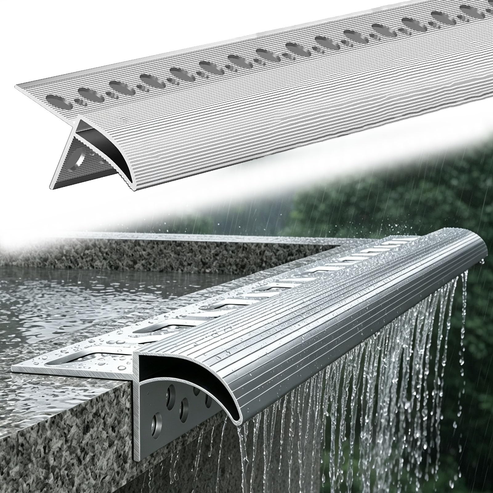 Vierteaguas Muro Perfil de Goteo para Aleros de Aleación | Protector de Borde con Goterón para Paredes Exteriores, Deflector de Lluvia para Puertas para Evitar el Retorno(4.0m(13ft))