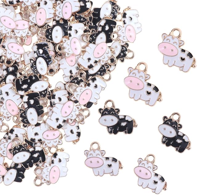 Vanpro 80 Pieces Cow Charms Colorful Enamel Cute Charms Cute Cow Shape Pendant for Bracelet Necklace Earrings Keychain DIY Jewelry Making ( Black, White)
