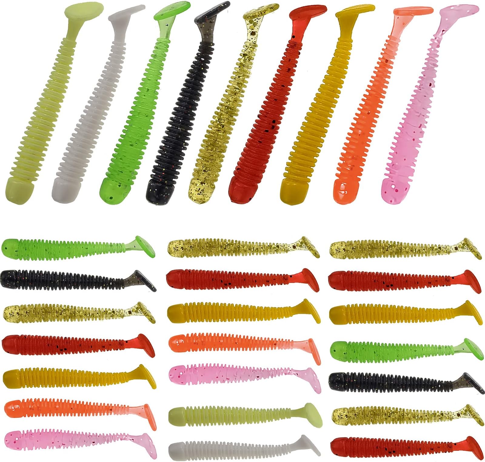 Funzhan Fishing Soft Lures for Bass Artificial Plastic Baits Paddle Tail Swimbaits Creature Shad Proven Colors Natural Oils Portable Box for Crappie Saltwater Freshwater