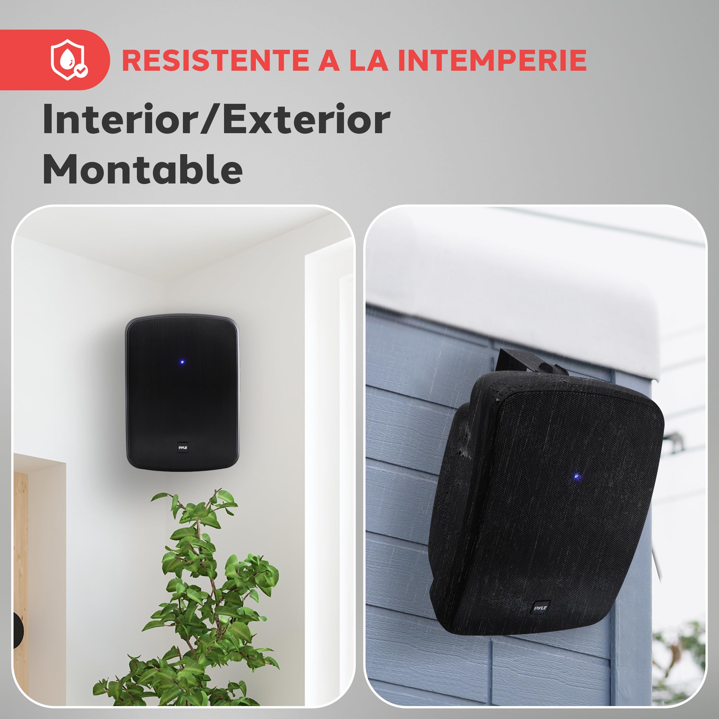 Pyle Altavoz Bluetooth de 800 W con Montaje en Pared – Altavoz Estéreo Activo y Pasivo de 6,5" (16,5 cm), Resistente al Agua para Exterior e Interior – Color Negro