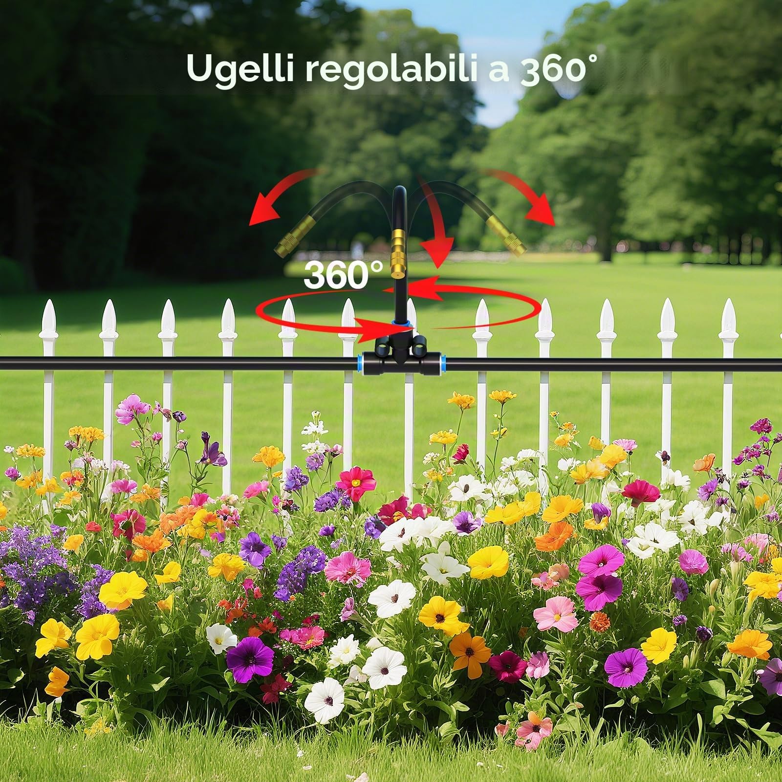 Mixc Sistema di irrigazione a goccia da 30,6 m, kit di irrigazione da giardino con 16 ugelli regolabili in rame, sistema di irrigazione atomizzante automatico per piante da esterno, aiuole rialzate