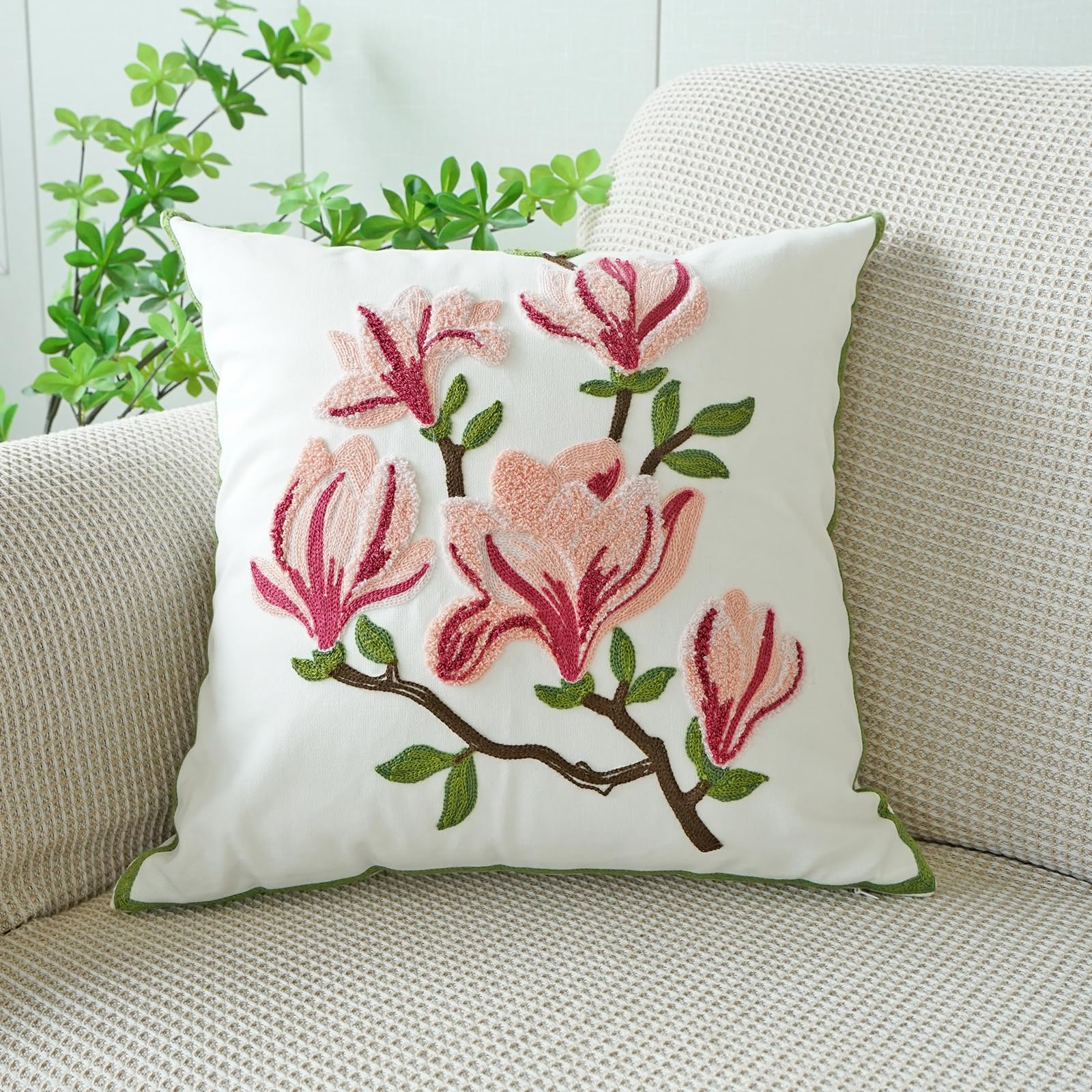 Housse de coussin fleurie en coton pour décorer le canapé du salon rose E