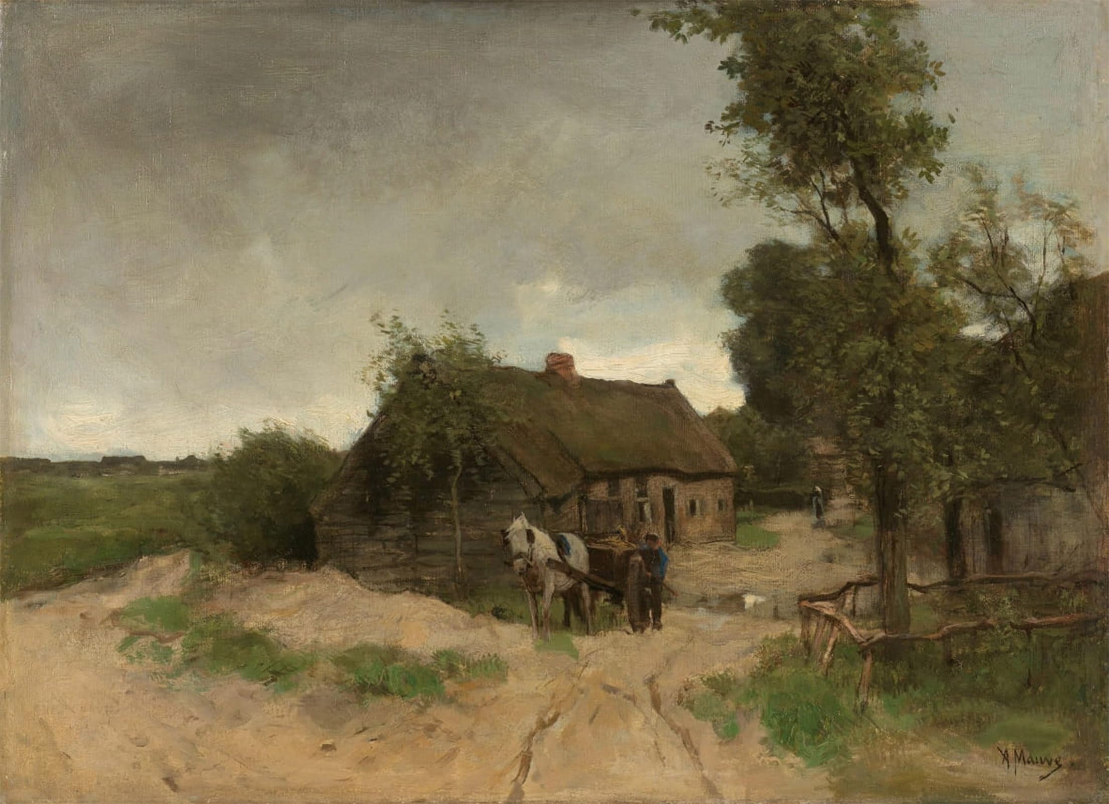 Artxlxxbn No Frame Famous Prints Artwork Pictures Poster Painting Art Cottage On The Dirt Road By Anton Mauve Artwork Landscape Pictures For Home Decor 60X90cm