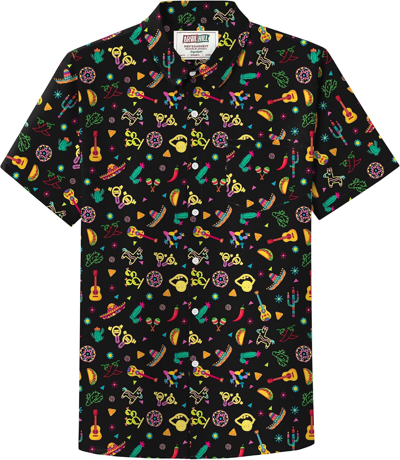 Arvilhill Men's Cinco de Mayo Shirts Mexican Fiesta Funny Taco Stripe Button Shirt (S-3XL)