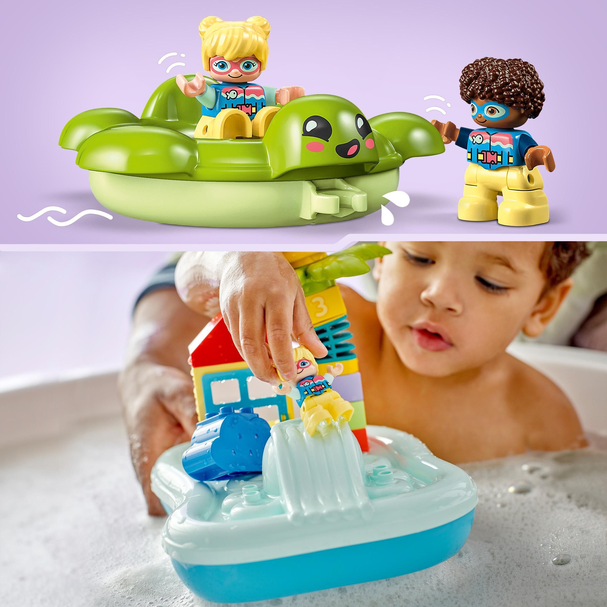 LEGO DUPLO Parco Acquatico, Giochi da Bagnetto per Bambini e Bambine dai 2 Anni in su con Isola Galleggiante, Tartaruga e Stella Marina, Facile da Pulire, Giocattoli per Vasca da Bagno 10989