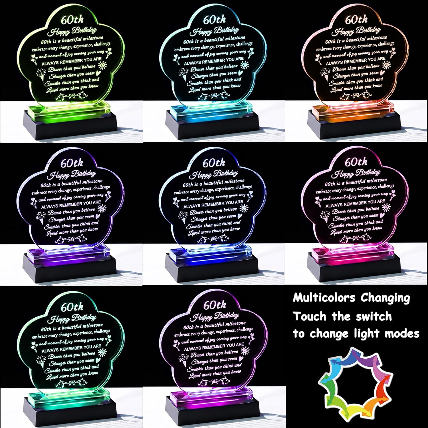 60th Birthday Gifts for Women Men with Light Base - Gifts for 60 Year Old Women Mom Friends Sisters Wife - Happy 60th Birthday Gift Ideas Table Home Decor - Image 3