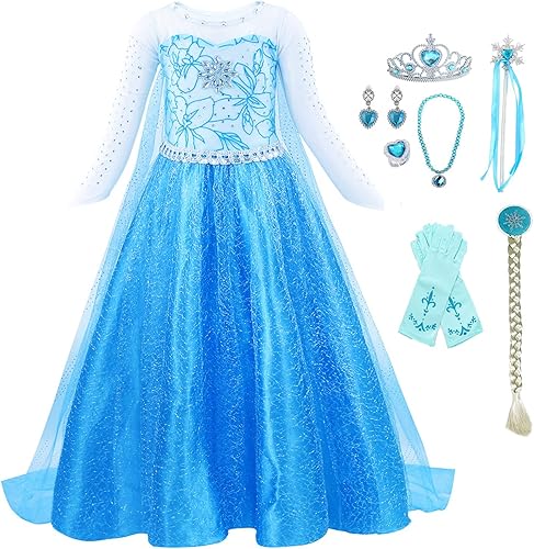 Plustrong Vestido Elsa para niñas, vestido de princesa, disfraz de Elsa para niña pequeña