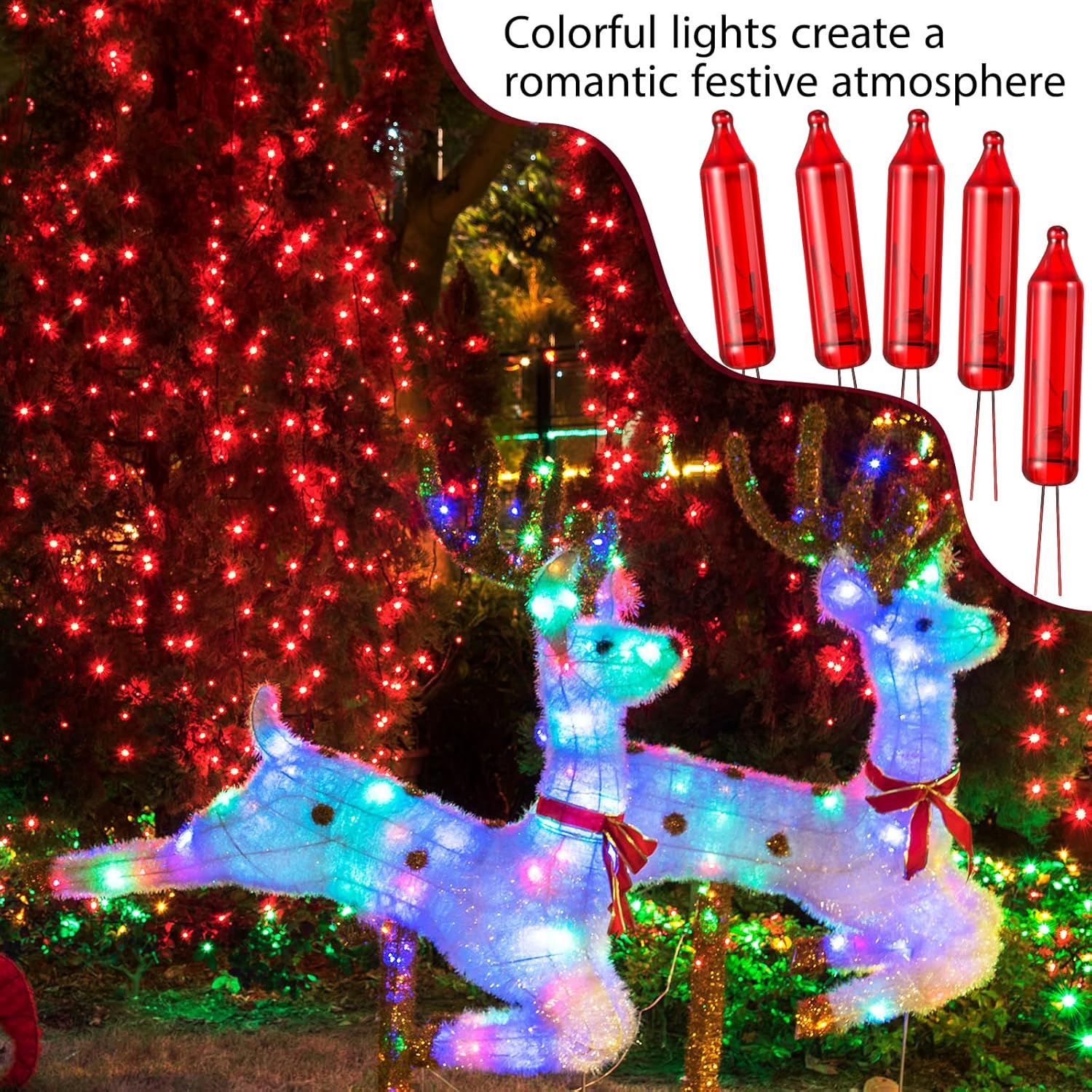 Remagr 140 Pcs 3.5v Christmas Mini Light Bulbs Xmas Holiday Incandescent Wire String Lights Clear Replacement Bulbs for Valentines Day Mardi Gras Indoor Outdoor Decor (Red)