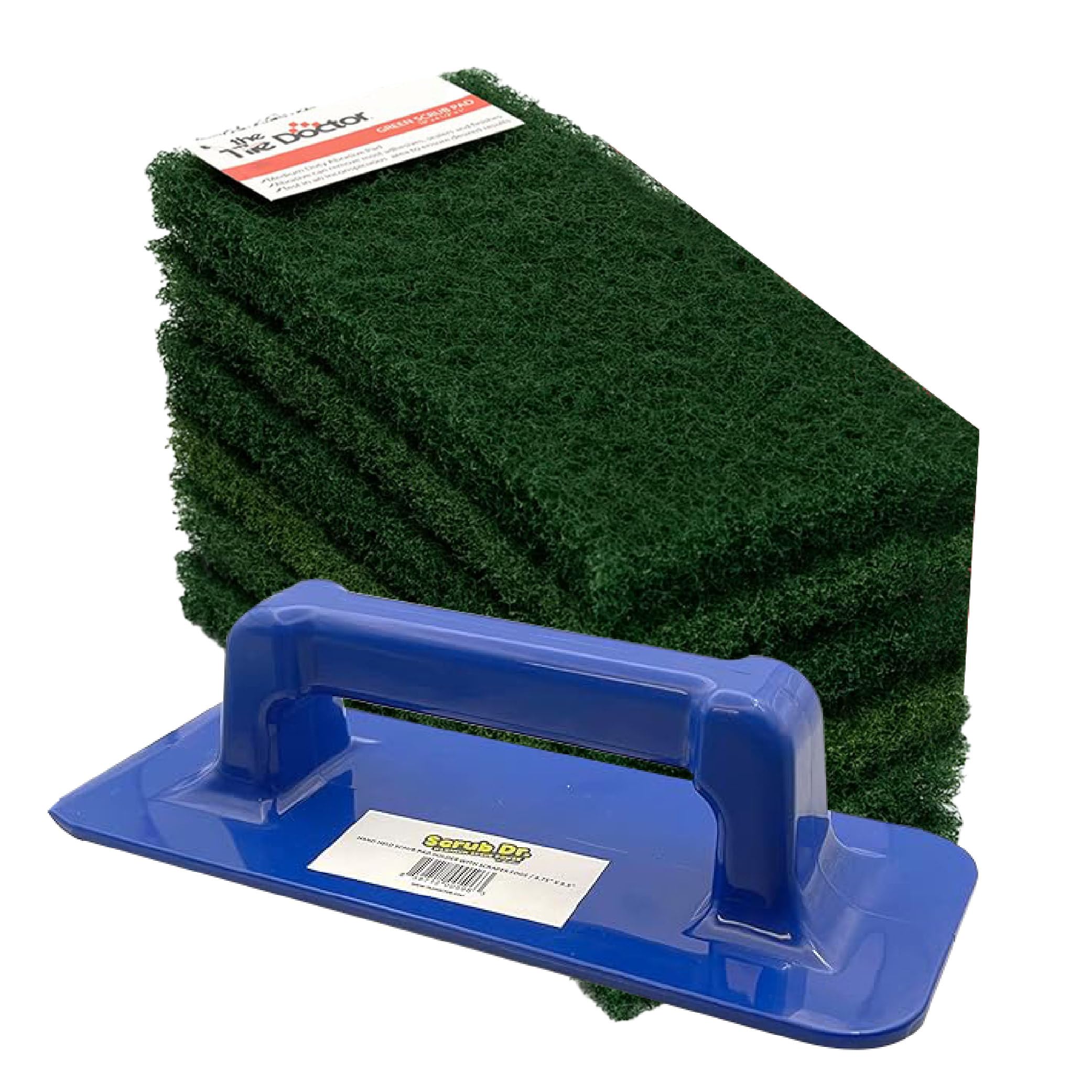 Scrub Doctor 6-Pack of 10 x 4.5 x 1 in. Large Green Scrub Pads and Scrub Pad Holder Scrub-HLD-L-GRN-6, Heavy-Duty Scrubbing Pads for Boat and