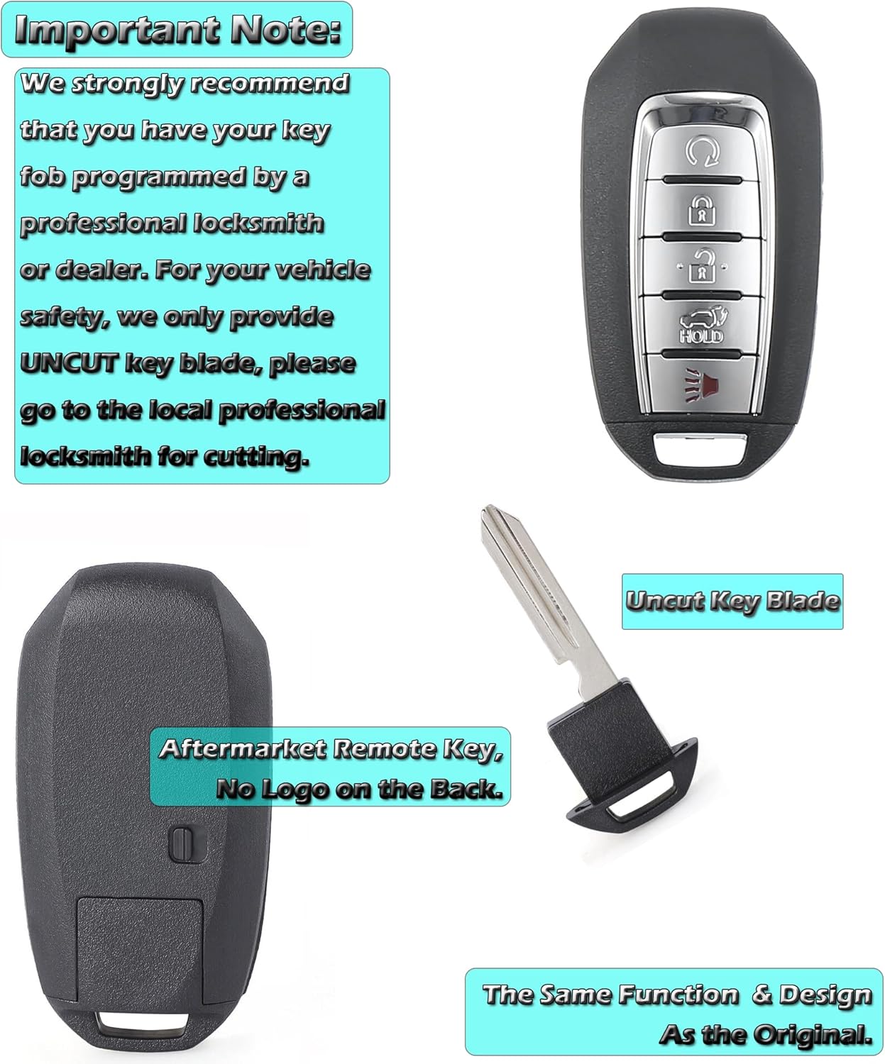 Smart Key for Infiniti QX50 2020-2022, Alliskeys 5-Buttons Proximity Key Fob Replacement for KR5TXN1 S180144707, 285E3-5NY7A, 5 Buttons SUV - Image 6