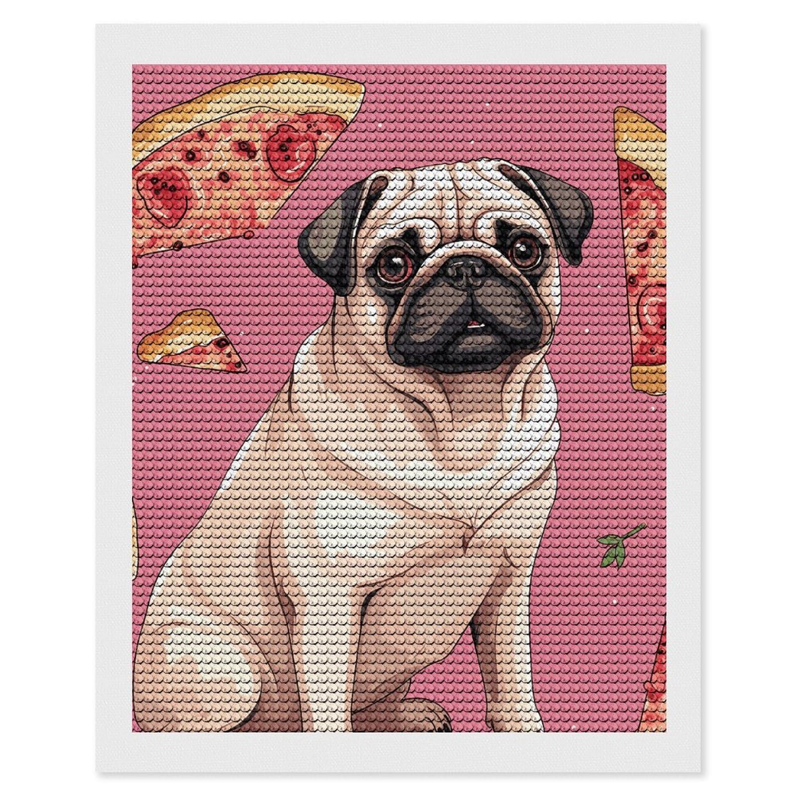 NONHAI Diamond Painting Kits for Adults - DIY Diamond Art Kits for Beginners - Full 5D Paint Drill Diamond Dots Paintings- Pug Pizza Diamonds Pictures Gem Art and Craft Wall Decor 16"x20"