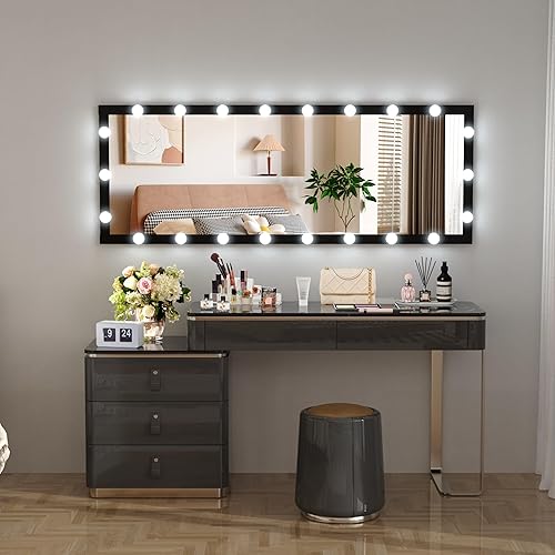 Miniatura 7 de ANYHI Espejo de longitud completa con luces, espejo de tocador de cuerpo completo de 63 x 24 pulgadas, espejo de cuerpo completo con luces LED,