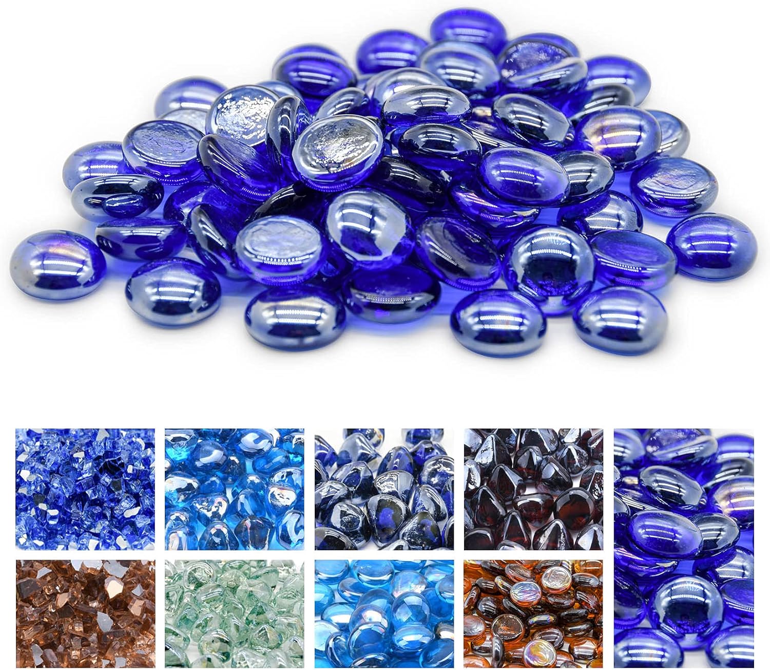 GasSaf Blue Fire Glass Beads for Outdoor Fire Pit, Fireplace, Replaces Existing Gas Logs & Lava Rocks, 3/4 Inch Glass(10 Pound)(Cobalt Blue)