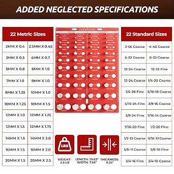 Thread Checker with Wider Spacing, 44 SAE & 44 Metric Bolt Size Finder