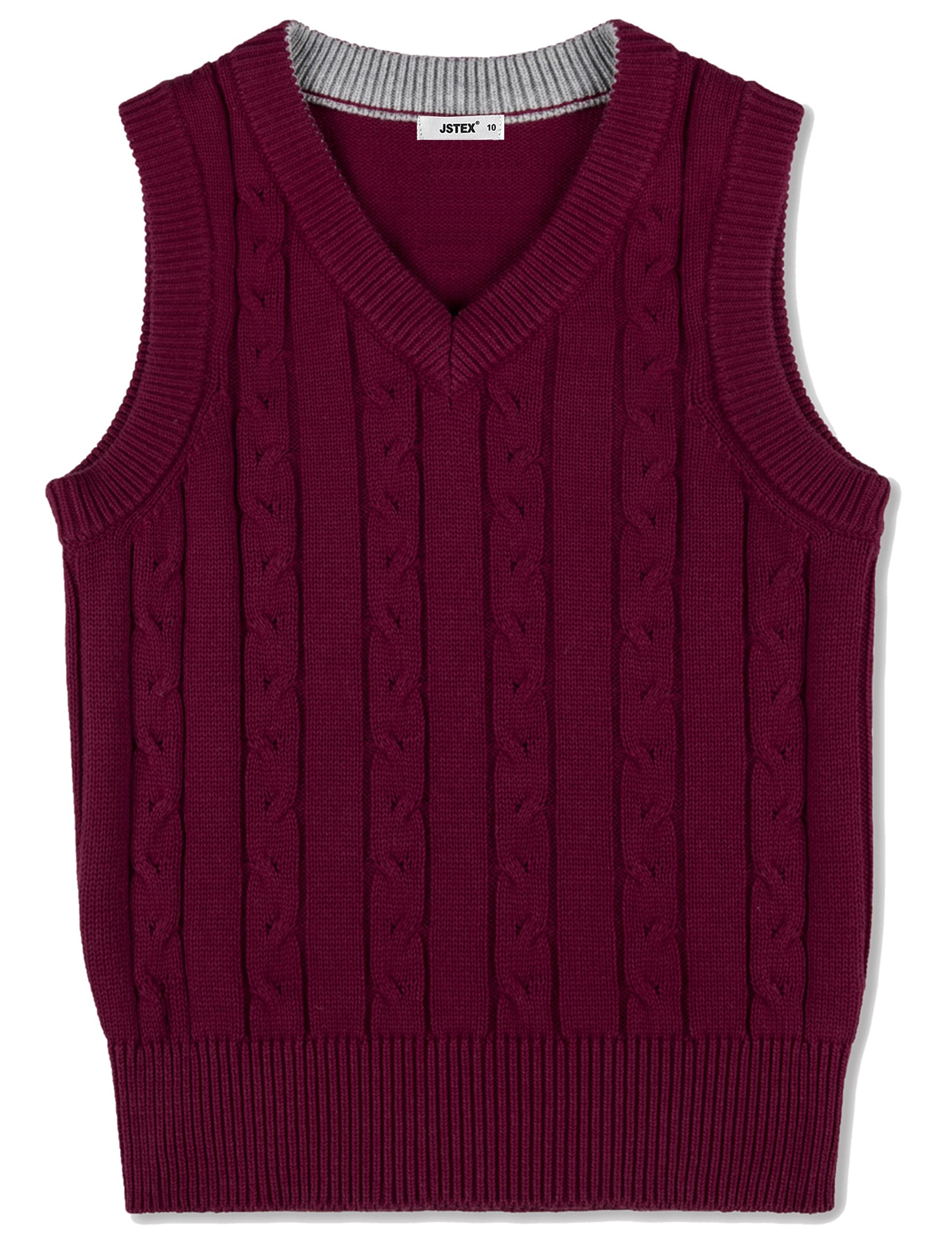 JSTEX Boys Sweater Vest 100% Cotton Kids Uniform Vest V-Neck Sleeveless Knit Pullover for Boy Girls Toddler Size 4-14