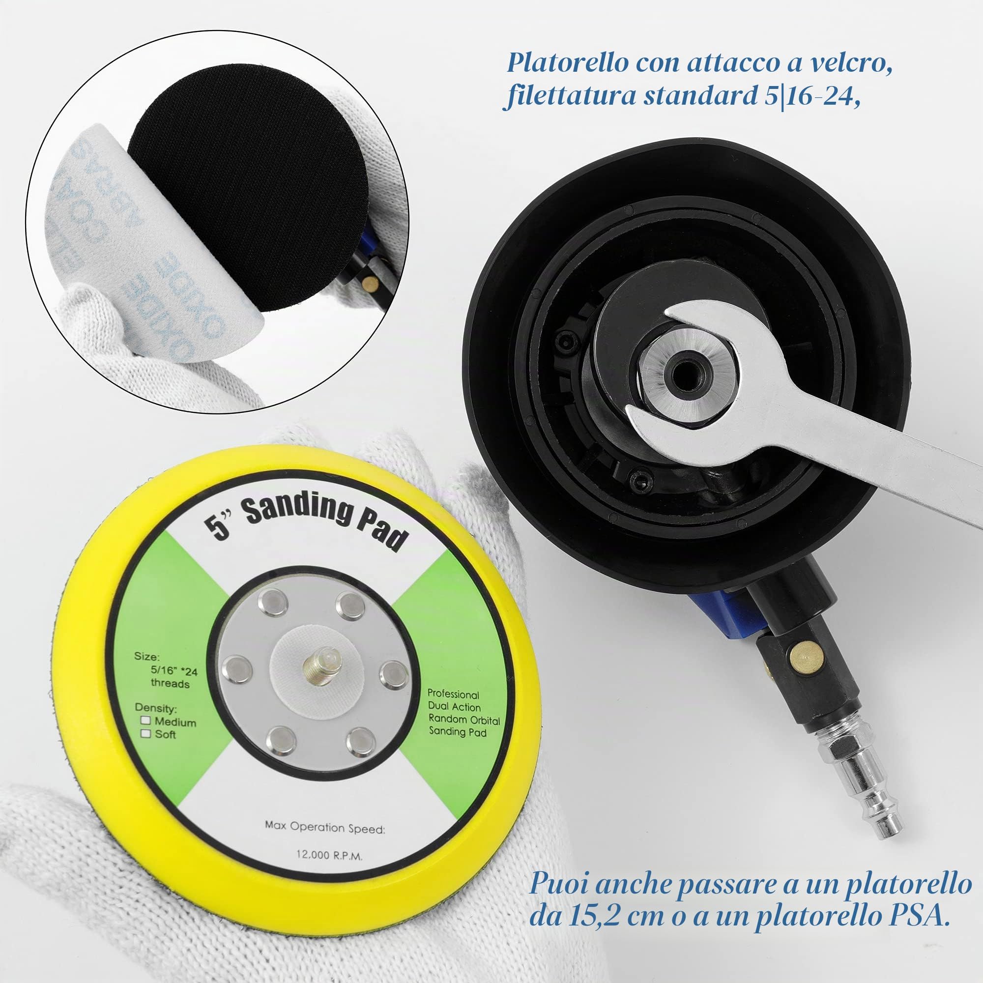 Levigatrice ad aria orbitale casuale da 5 pollici, levigatrice ad aria con 10 pezzi di spugna per lucidatura e tamponi di lana