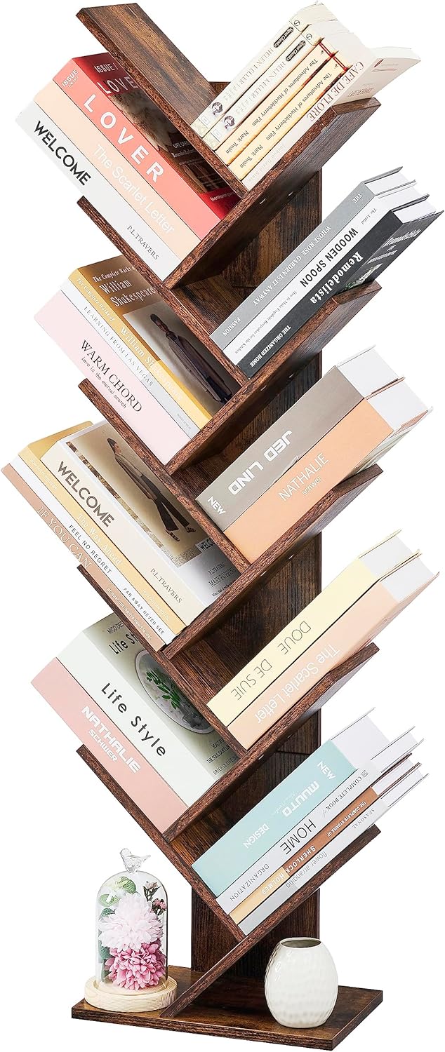Hoctieon 10 Tier Tree Bookshelf, 10 Shelf Bookcase, Free