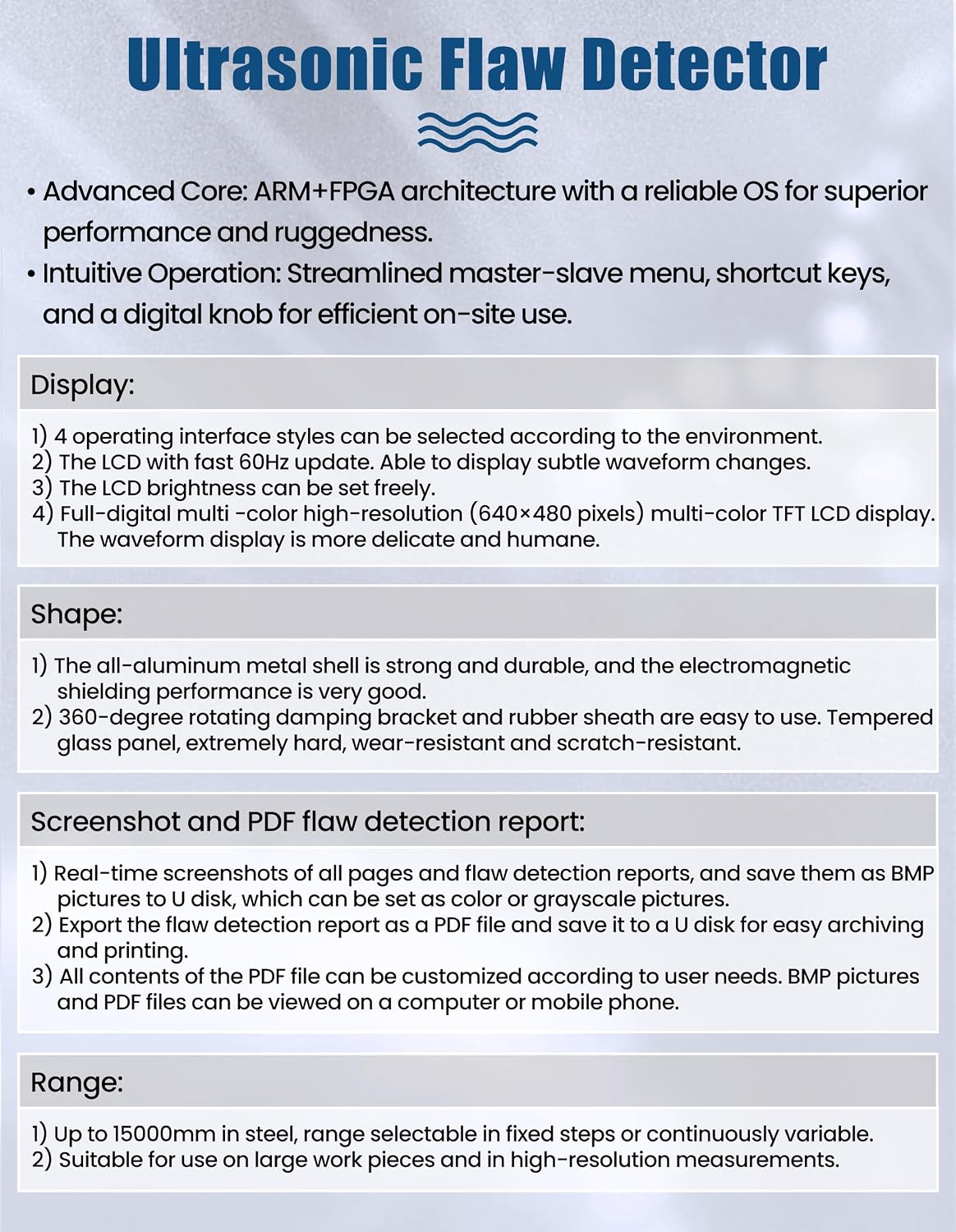 Ultrasonic Flaw Detector Portable Ultrasonic Flaw Detector Testing Equipment with ARM and FPGA Multi-Functional Flaw Detector for Iron and Steel Metallurgy (Model AMT219)