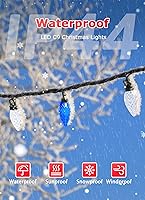 Vista 2 de Luces LED C9 de Navidad para exteriores, 66 pies, 100 luces LED de fresa con 100 abrazaderas de resorte, impermeable, grado comercial, extensible