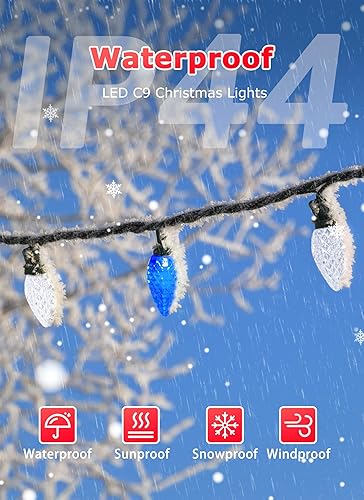 Miniatura 2 de Luces LED C9 de Navidad para exteriores, 66 pies, 100 luces LED de fresa con 100 abrazaderas de resorte, impermeable, grado comercial, extensible,