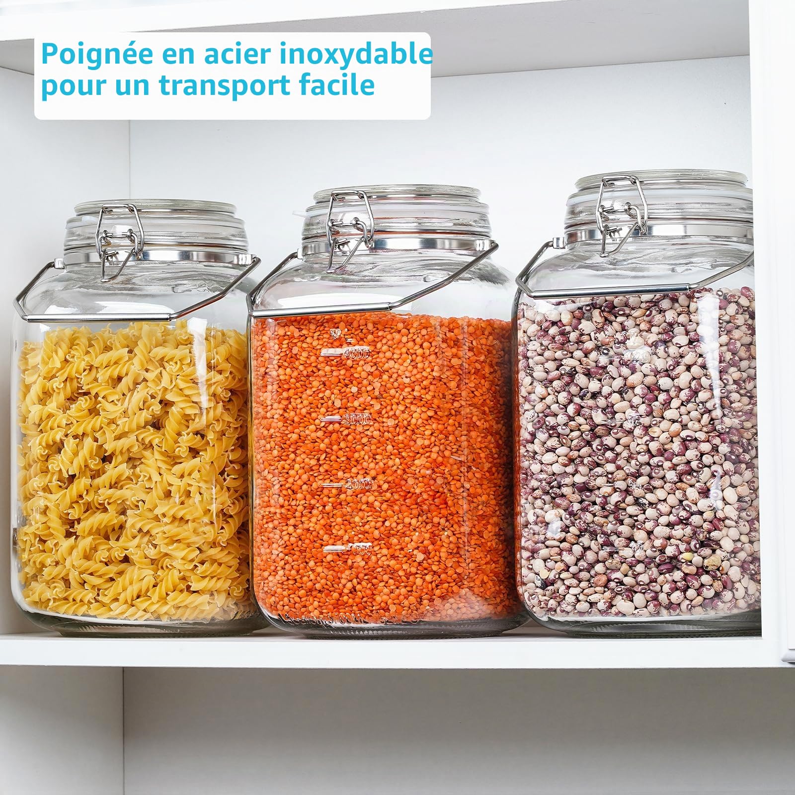 Absovetu Grand bocal de rangement hermétique en verre avec couvercle hermétique 5,7 litres – Bocal Mason à large ouverture avec poignée pour pâtes, riz, cornichons, cookies, bonbons, biscuits