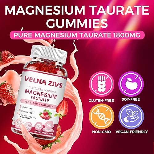 Miniatura 2 de Gomitas de taurato de magnesio de 1800 mg, suplemento de taurato de magnesio, alta absorción y masticable para niños y adultos, apoyo para la salud
