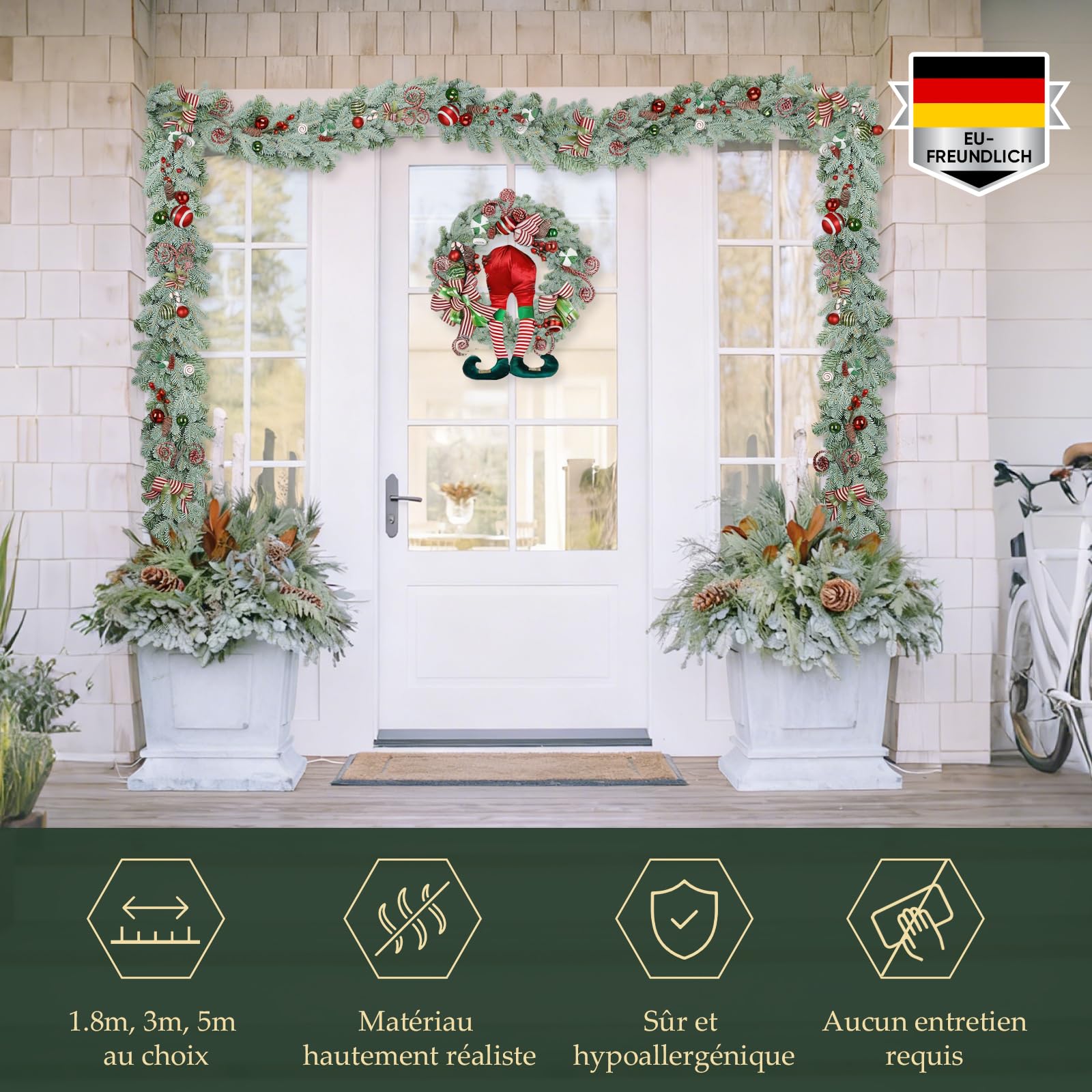 Guirlande de Noël Artificielle SALCAR - 5 m - Gris-Vert Chic - Parfaite pour Décorer Votre Sapin, Porte, Fenêtre et Balcon pour Un Noël Enchanté