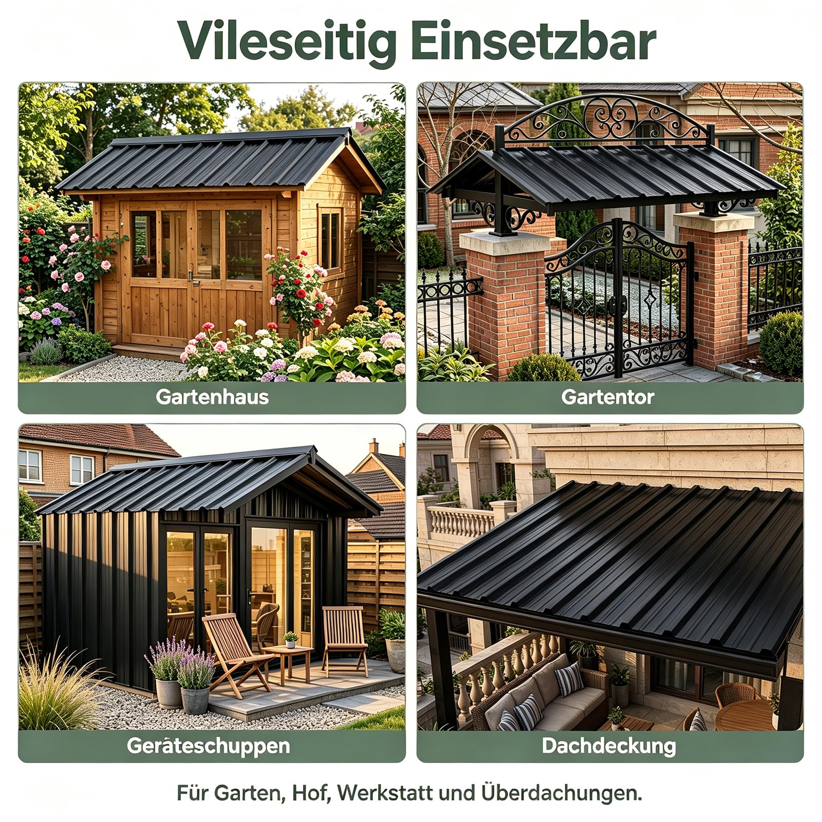 Trapezblech Profilblech 14 Stück Dachplatten für Kaminholzregal, 110x46cm 0,25mm Wandverkleidung Außen & Mülltonnenbox, Wellblech mit 3 Sicken, Verzinktes Stahlblech, Blechdach