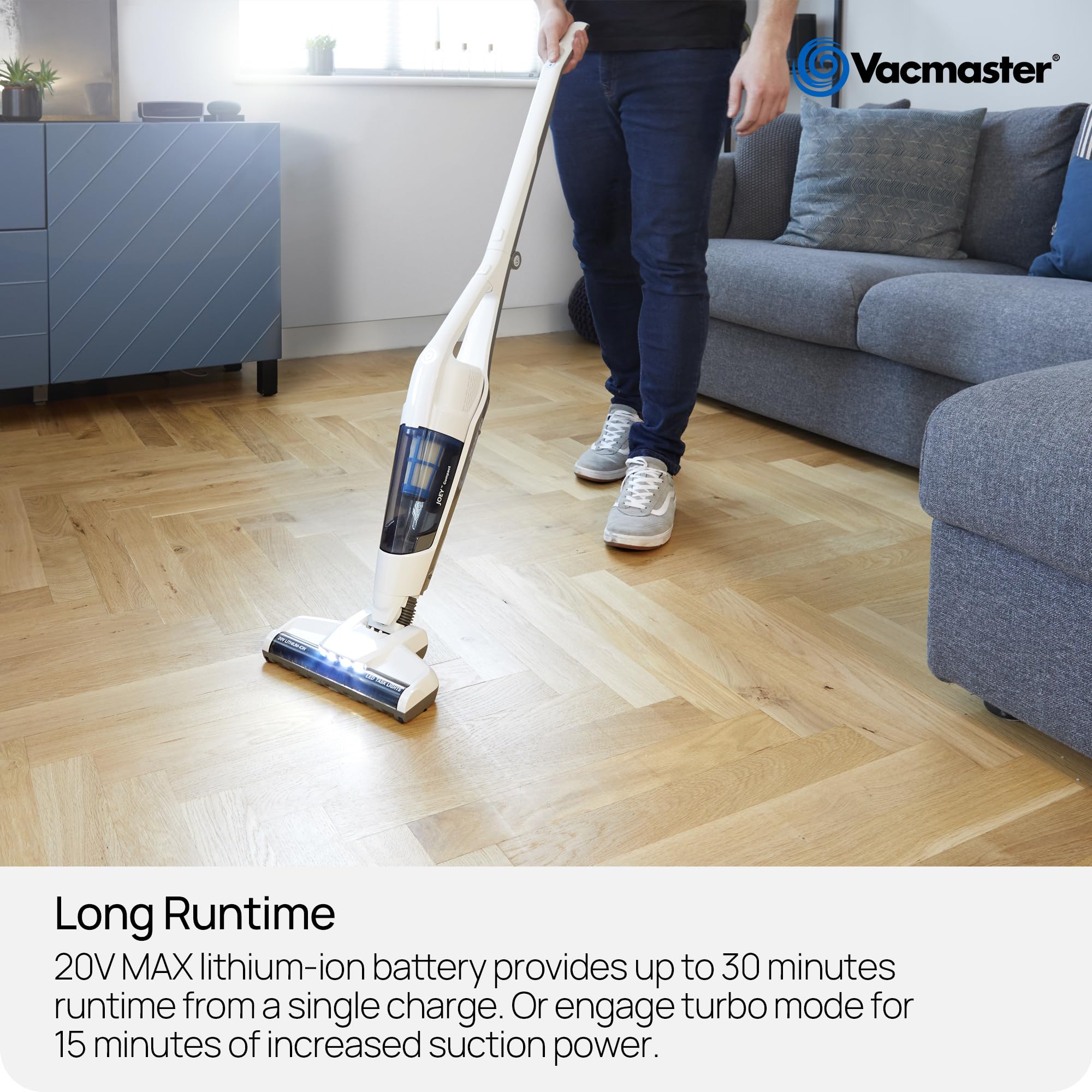 Vacmaster Aspiradora sin Cable 2 en 1 30 min 20V HEPA 13 sin Bolsa Pelo | Filtro HEPA 13, ligero, suelos duros, alfombras, pelo de mascotas, sin bolsa VSD1801EU