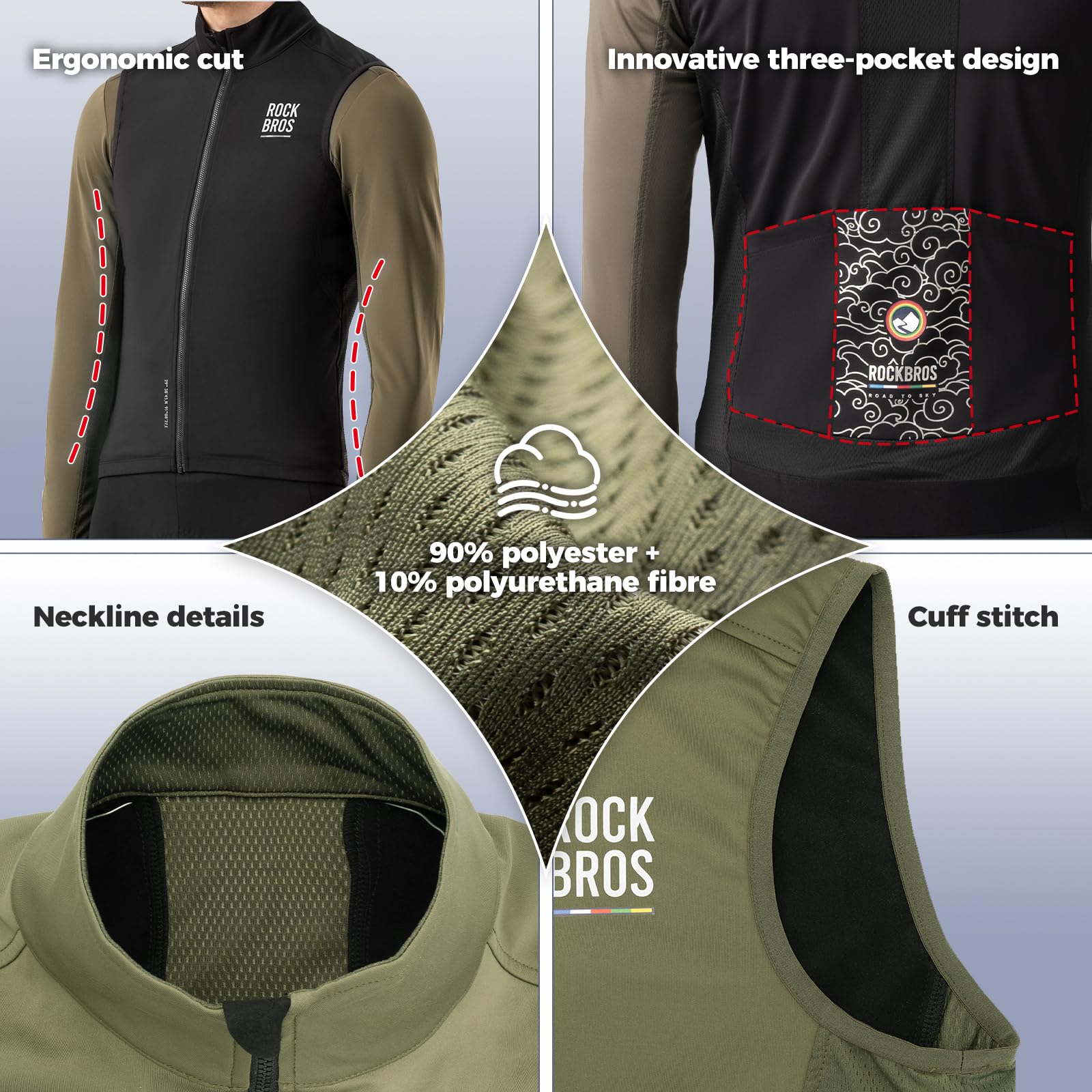 ROCKBROS Road to Sky Chaleco Cortavientos Ciclismo para Hombre Mujeres Chaqueta sin Mangas Otoño para Ciclismo Running Aire Libre