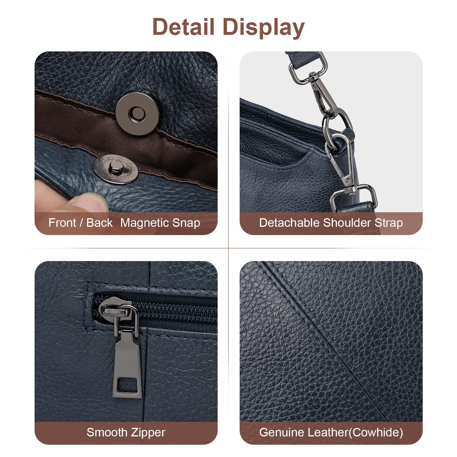 BAIGIO Bolso de Mano para Mujer Tamaño Medio de Piel Auténtica, Bolso Bandolera con Correa Ancha Ajustable y Extraíble, Regalo Bolsos Mujer Ideal para el Uso Diario, Viajes y Compras