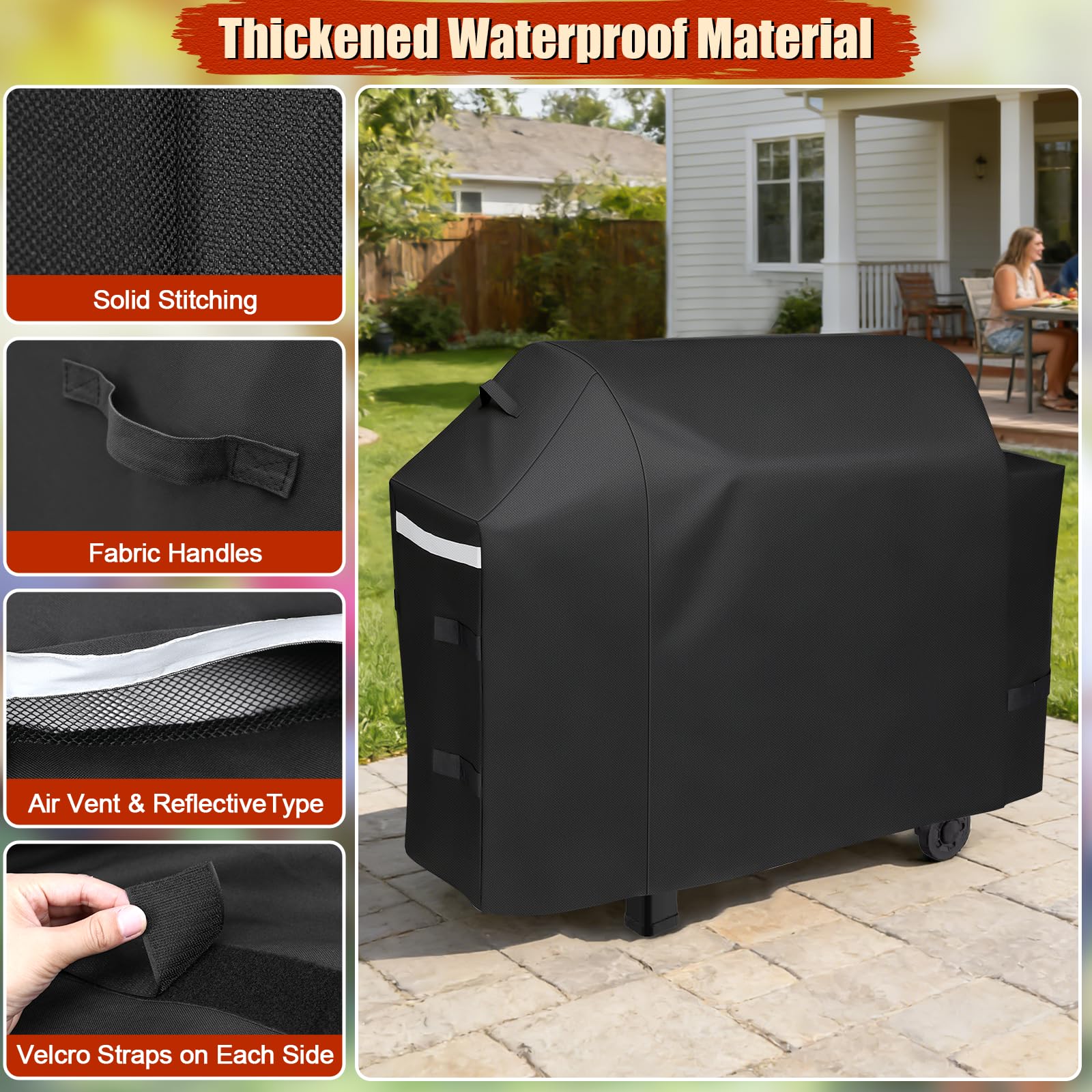 Denmay Copertura Per Barbecue Weber Searwood XL 600, Modello 3400146, Impermeabile E Resistente Ai Raggi UV, Nero