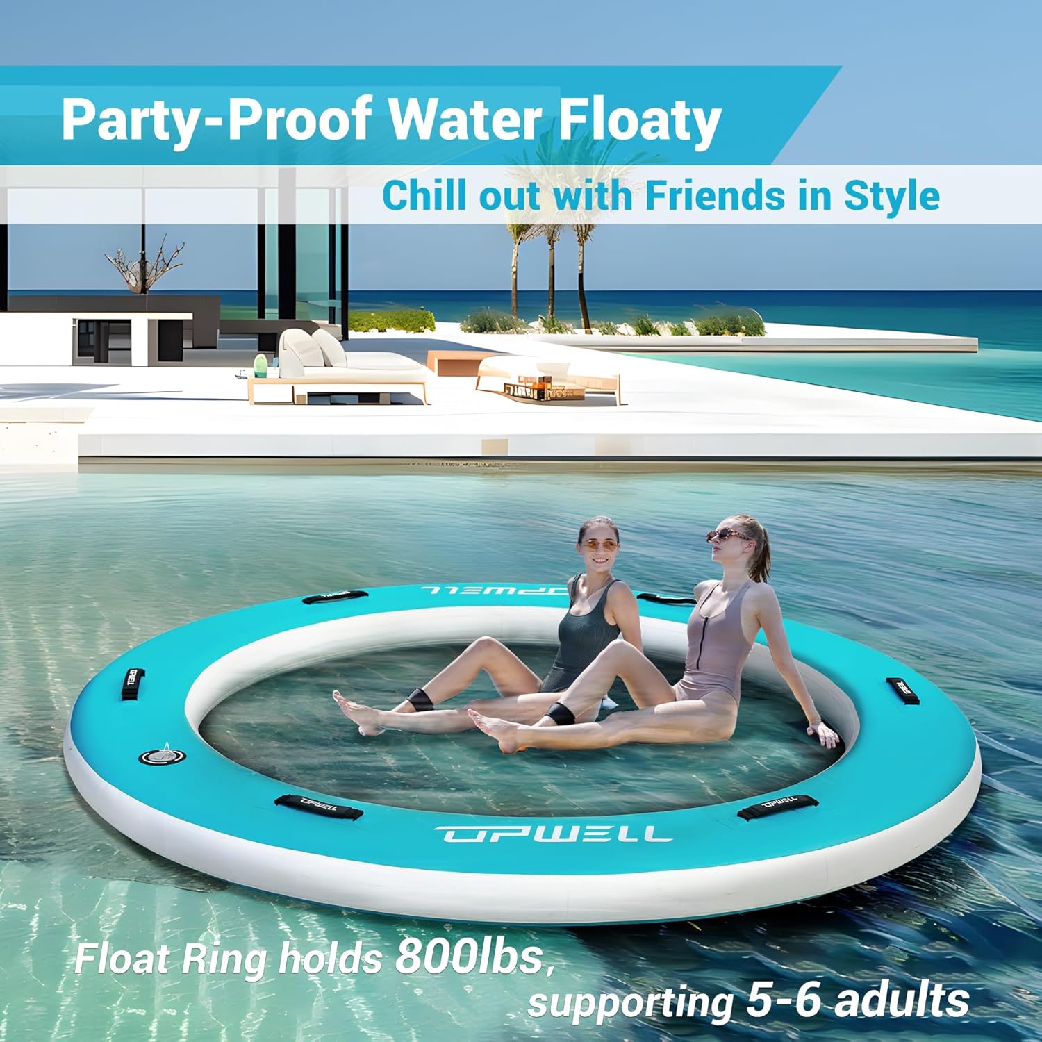 UPWELL Round Inflatable Pool Float Hammock with Backrest - Heavy Duty Mesh Mat for Adults, Tanning, Lakes and Rivers