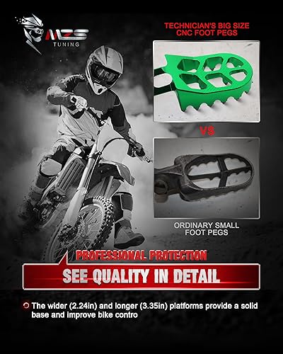 Miniatura 6 de MZS Estriberas para motocross CNC, pedal de reposapiés ancho MX verde compatible con KX250F 06-18  KX250 19-24  KX450F 07-18  KX450 19-24  KX250X