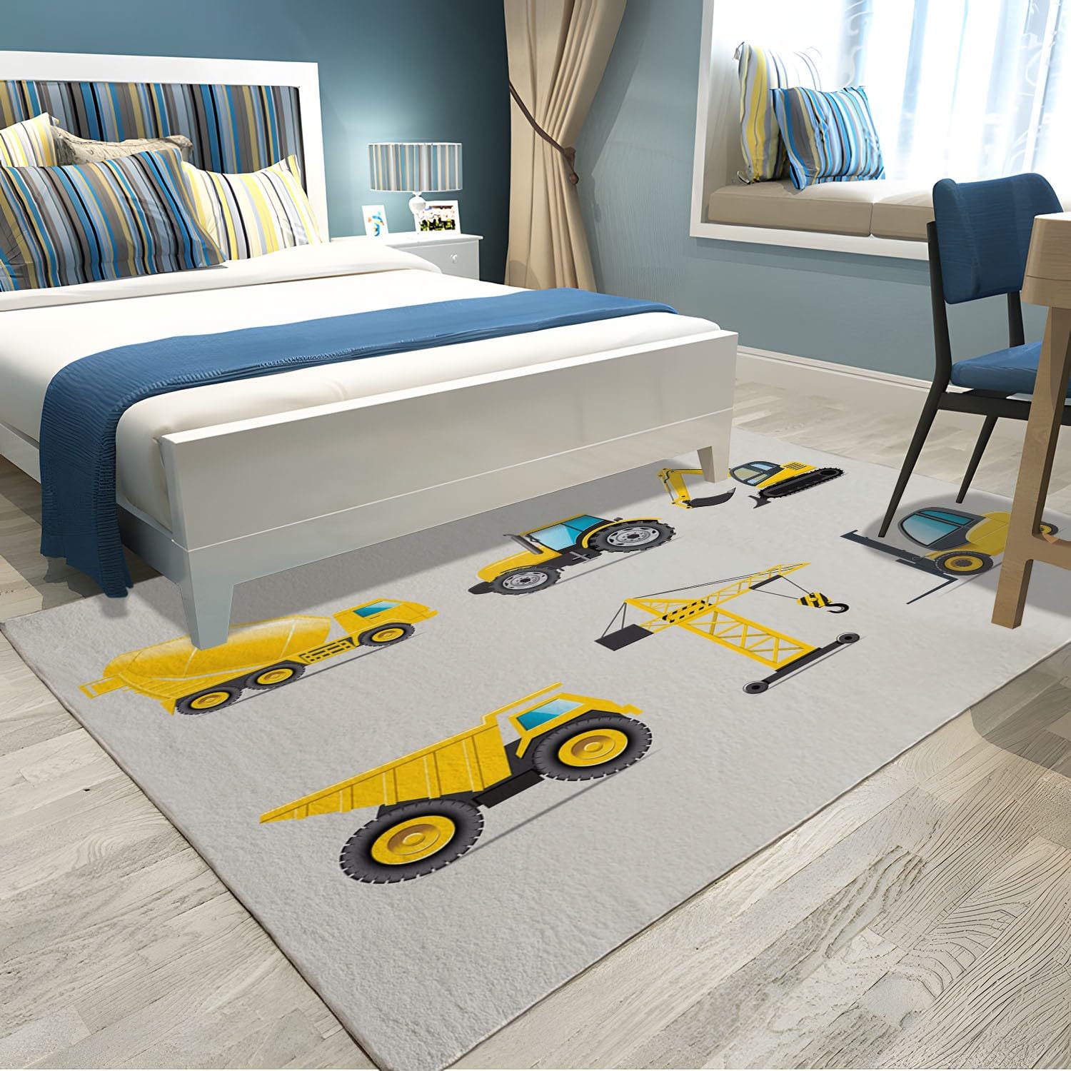 Tappeto Salotto 80 x 150cm Veicolo da costruzione dei cartoni animati Tappeti Camera da Letto, Rug Cucina Antiscivolo Lavabile per Tavolino da Salotto, Bagno, Tappeto Bambini Cameretta